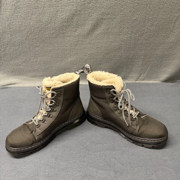 Dr Doc Martens Boots Womens 10 Combs Gunmetal Fray Faux Fur Lined Lace Up - Picture 9 of 12